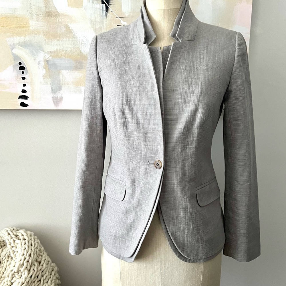 J. Crew double lapel collar grey textured single button blazer jacket women’s 4